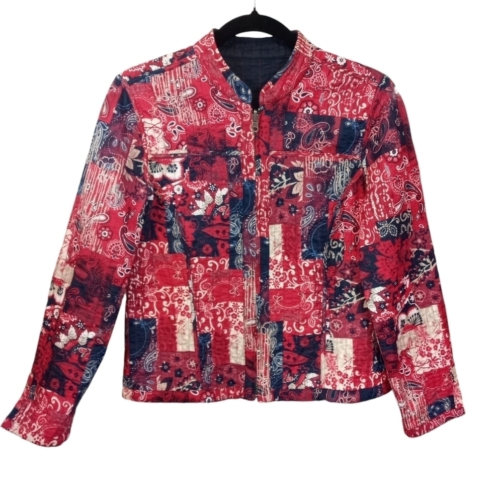 Christopher & Banks Patchwork Bandana Print Reversible Zip Up Quilted Jacket